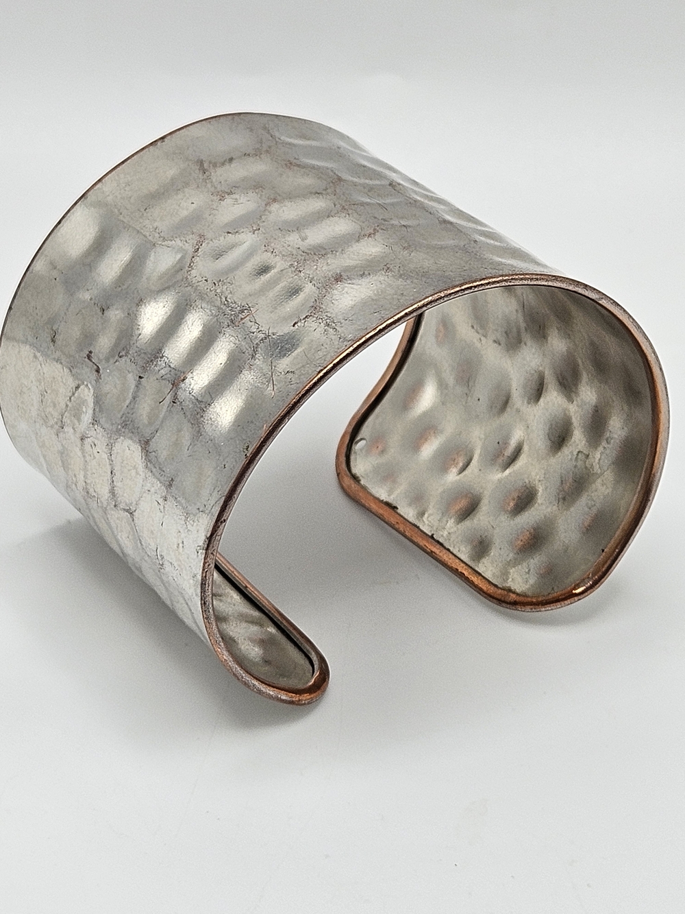 VINTAGE Hammered Silver Tone Chunky Wide Cuff Bracelet VTG